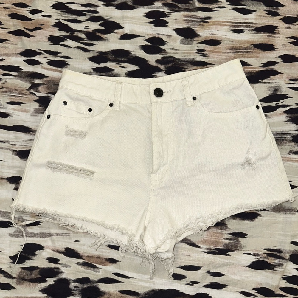 Women's White Distressed Denim Shorts